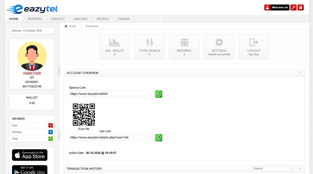 Screenshot Member Page untuk Skrip Autodownline
